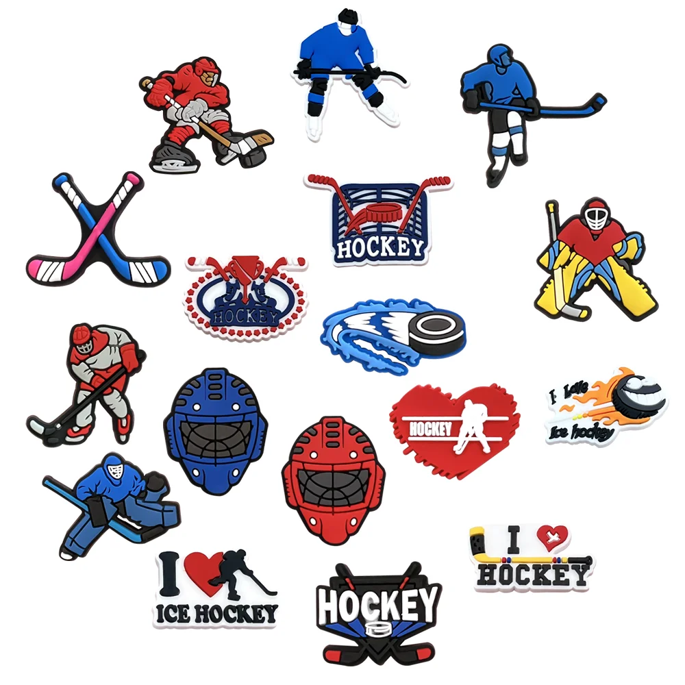 1Pcs Hockey Shoe Charms Sportsmen Skates Shoe Accessories Decorations Pins for Women Kid Fit Sandals Buttons