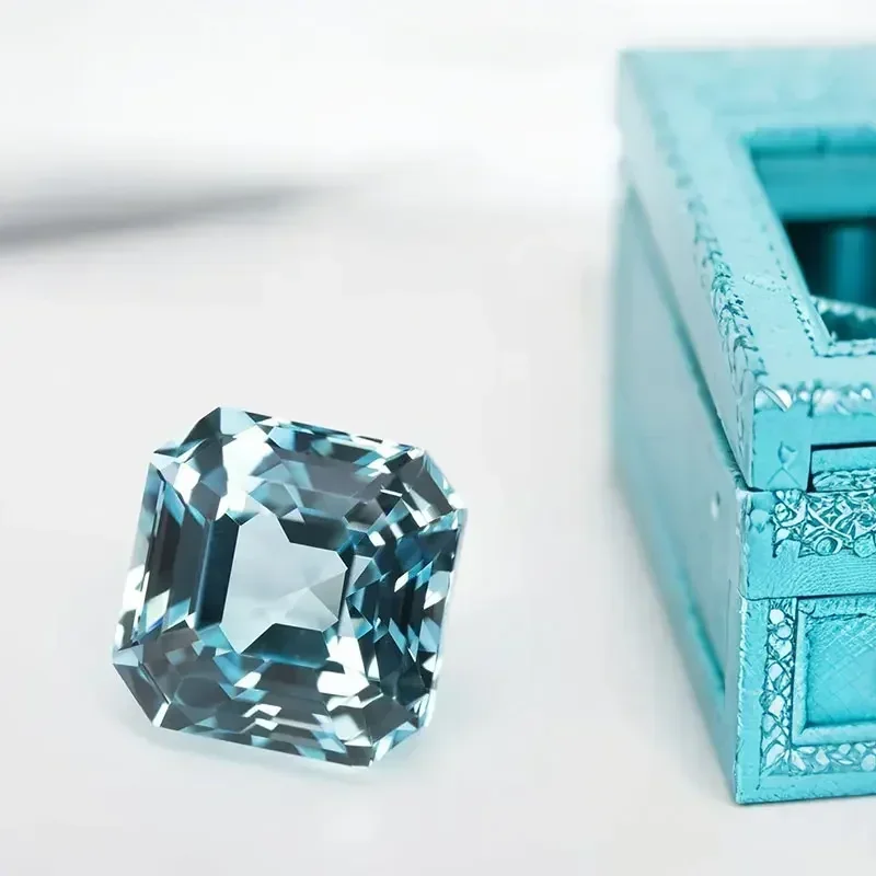 Aquamarine Color Lab Grown Sapphire Asscher Cut DIY Ring Necklace Earrings Main Materials Extremely Shiny Quality Cert