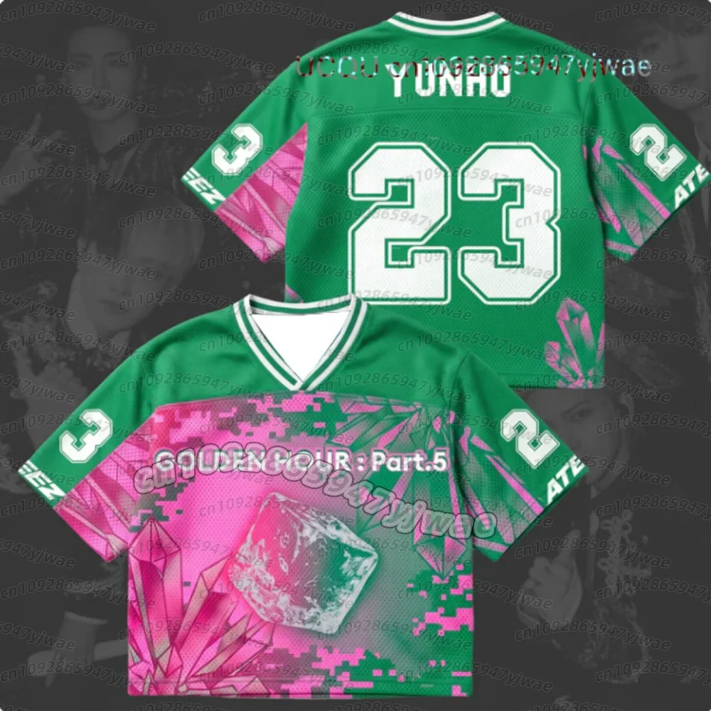 26 Summer Men's Women Short Sleeve Chrysalis Golden Hour Part 5 Album ATEEZ Mixed Mesh Jersey Kpop Jersey Child-Parent T-Shirt view 5