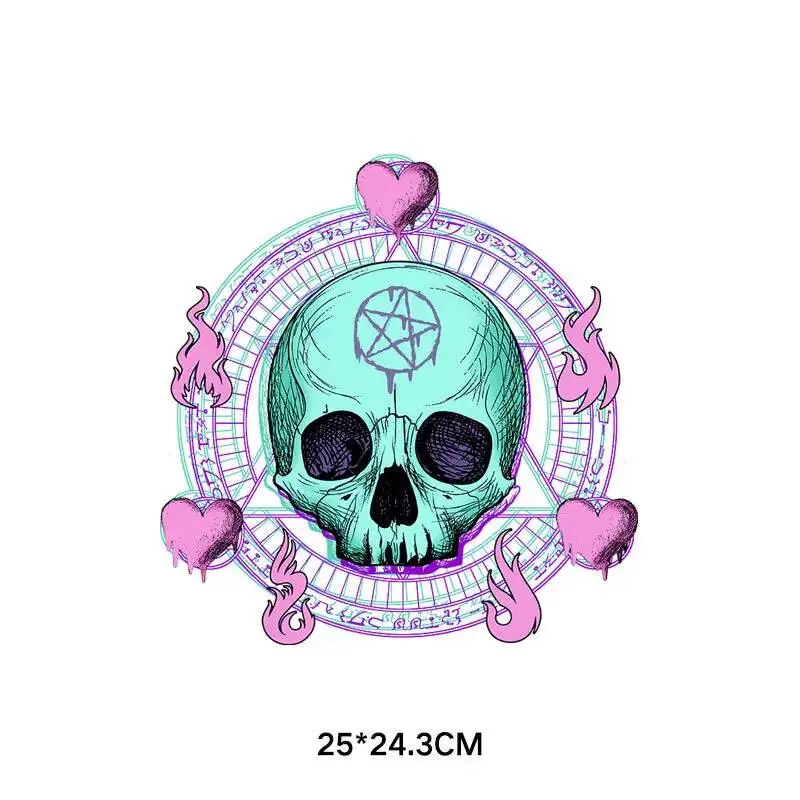 Punk Halloween Gothic Rabbit Death Skull Heat Transfer Vinyl Stripes Thermal Stickers On Clothes Fusible Iron On Patches