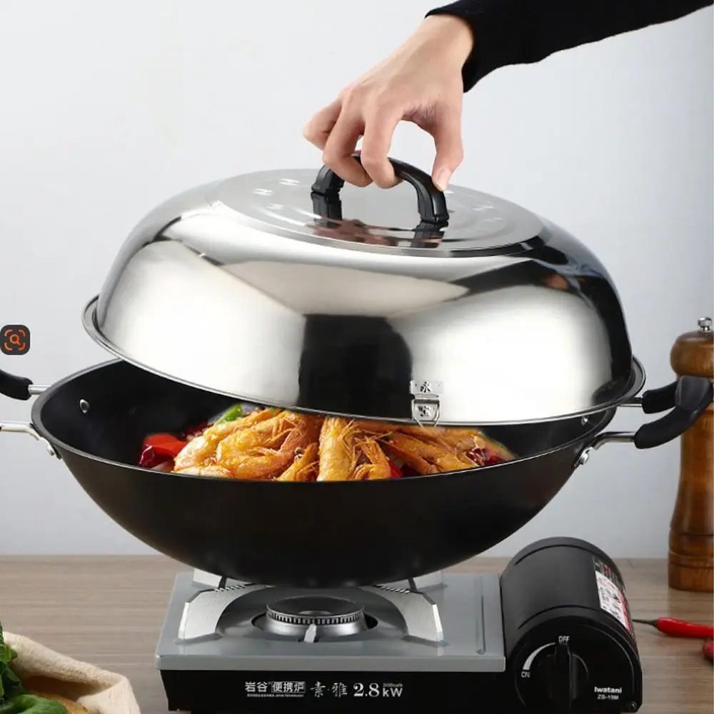 

Durable Stainless Steel Big Pot Lid Round with Handle Cooking Wok Pan Lid Universal Raised Pot Cover Kitchen Accessories