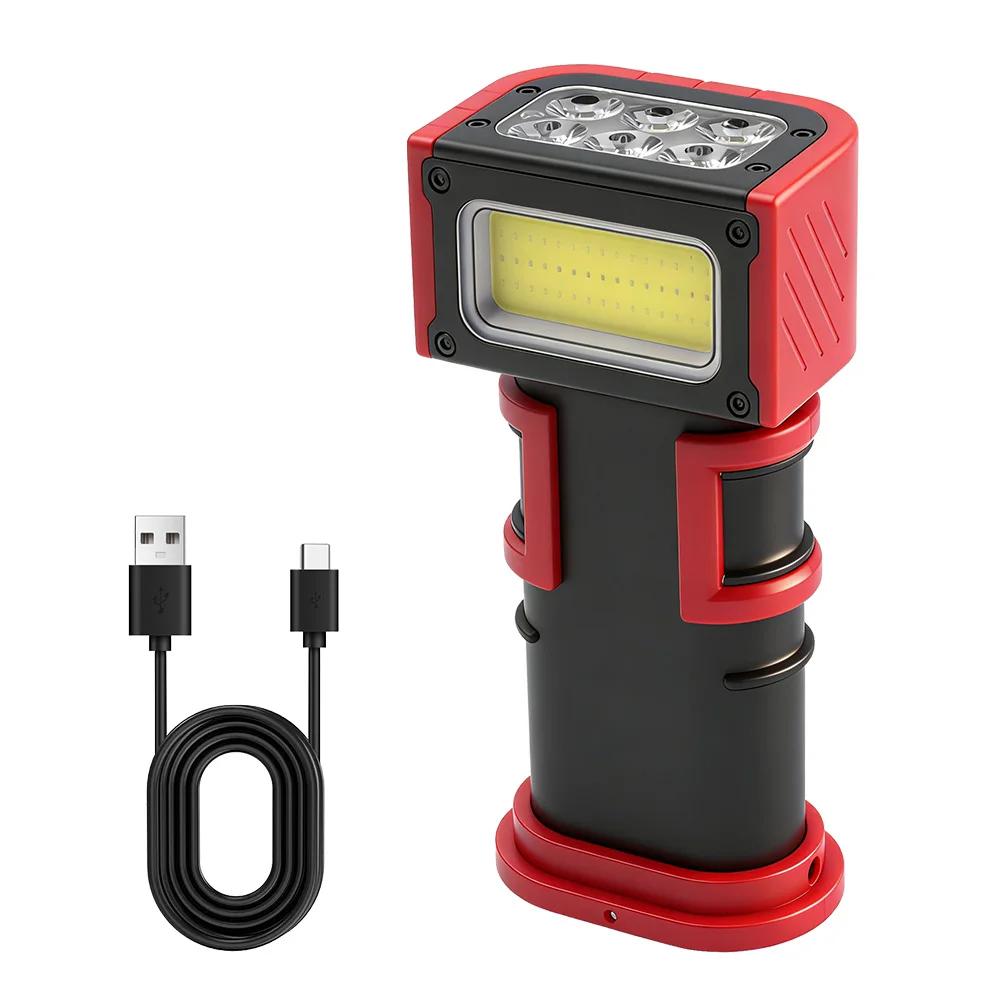 BORUiT Magnetic Repair Work Light 1000LM LED +COB Type-C Rechargeable Flashlight 180° Rotatable Torch  Fishing Emergency Light