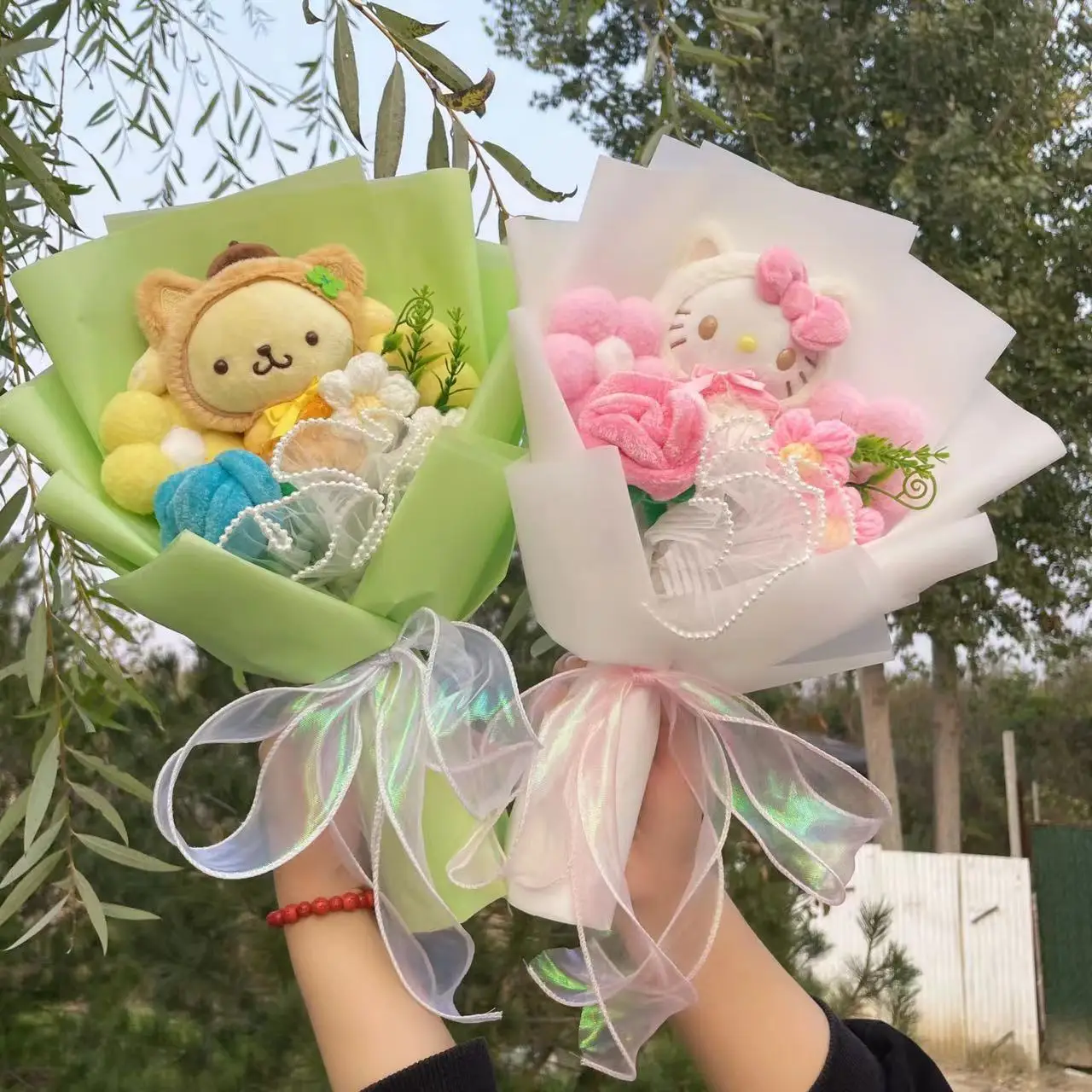 Finished Sanrio Bouquet My Melody Kuromi Cinnamoroll Hello Kitty Plush Doll Toys Valentine Christmas Graduation Gifts For Girls