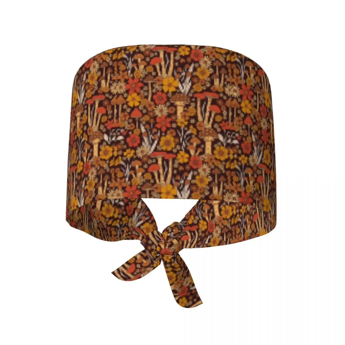 Gorro quirúrgico retro de los años 70 con diseño de setas y flores en tonos marrón y naranja, gorro de trabajo para médicos, gorros ajustables para enfermeras y dentistas