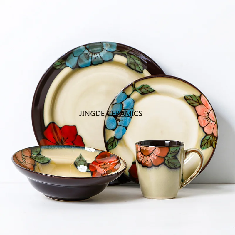 1pc Ceramic Tableware Western Style Steak Plate Household Vegetable Dish Bowl Mug Kitchen Utensils Hotel Specific Dining Plates