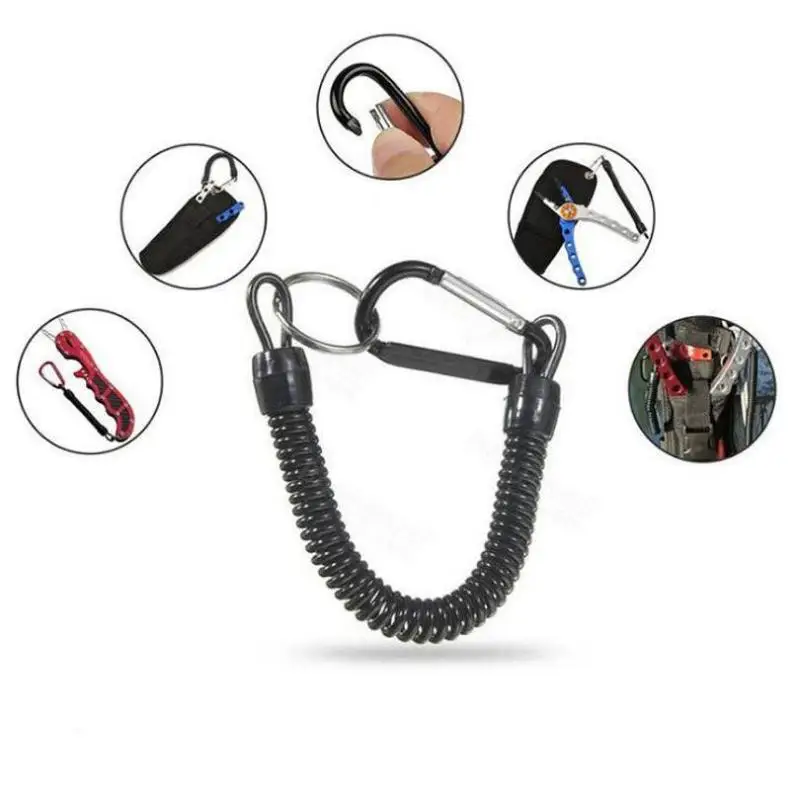 Feder-Schlüsselanhänger, einziehbares Sicherheitsseil für das Handgelenk, ausziehbar von 8,46" bis 47", mit Karabiner und Ring, integrierter Stahldraht – Detail 4