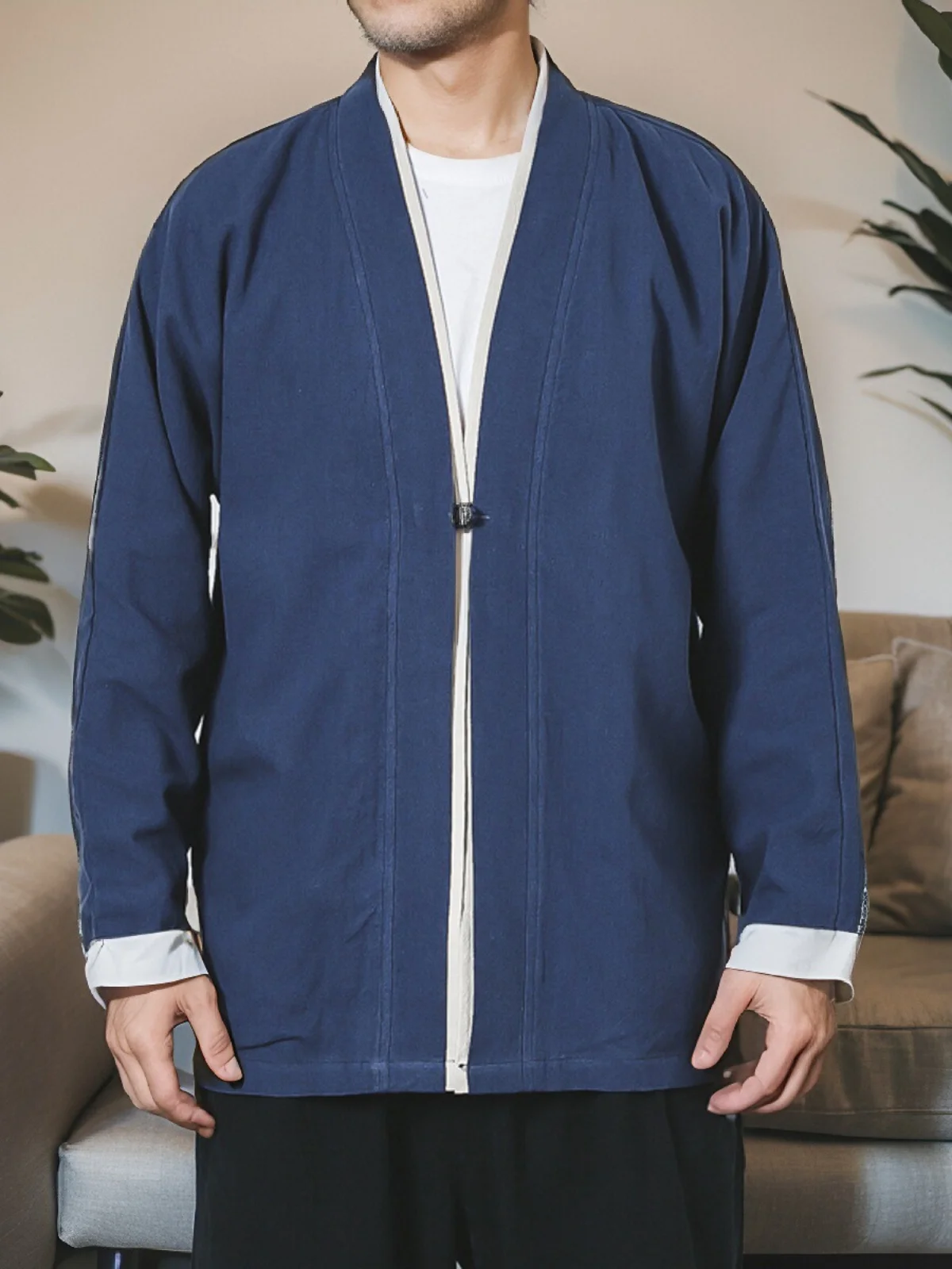 

Casual Men's Jaet Outerwear Vintage Sle Button up Loose Top Spring Autumn een Damask Youth Faion Long Sve round Ne