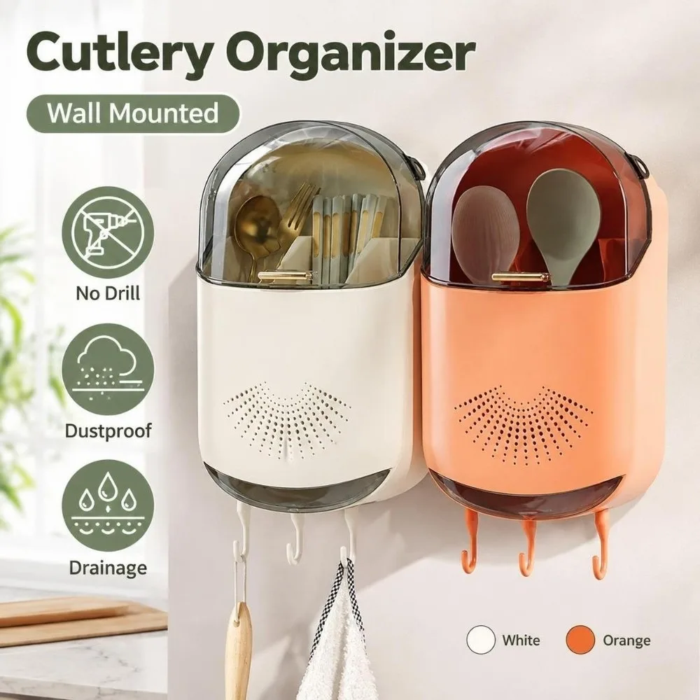 Wall Mounted Chopstick Rack No Drill Dustproof Chopstick Holder Multi-Functional Ventilated Cutlery Organizer Kitchen