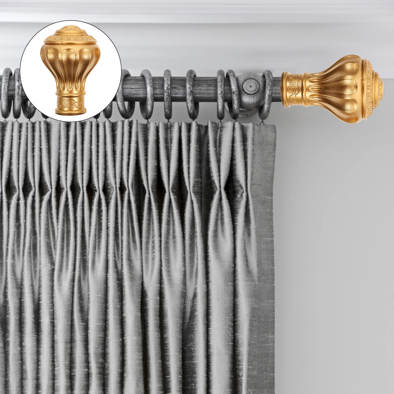 

12pcs Curtain Rod Accessories Plastic Retro Gold Home Decor Roman Rod End Cap Knob Finial Vintage Wear Resistance Practical