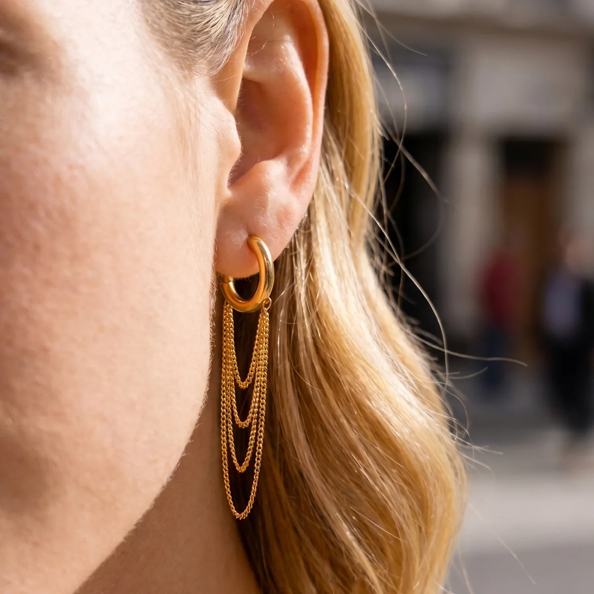 Stainless Steel Gold Color Tassel Chain Dangle Earrings for Women 18K Gold Plated C-shape Huggie Hoop Earring Waterproof Jewelry