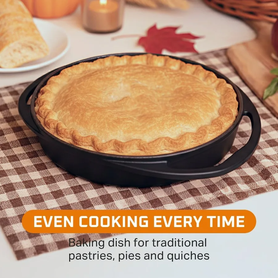 مقلاة خبز من الحديد الزهر المتبل مسبقًا 9.5 مستديرة غير لاصقة ذات مقبض مزدوج طبق تارت تاتين مثالي لمعجنات طاجنات Lasagna #2