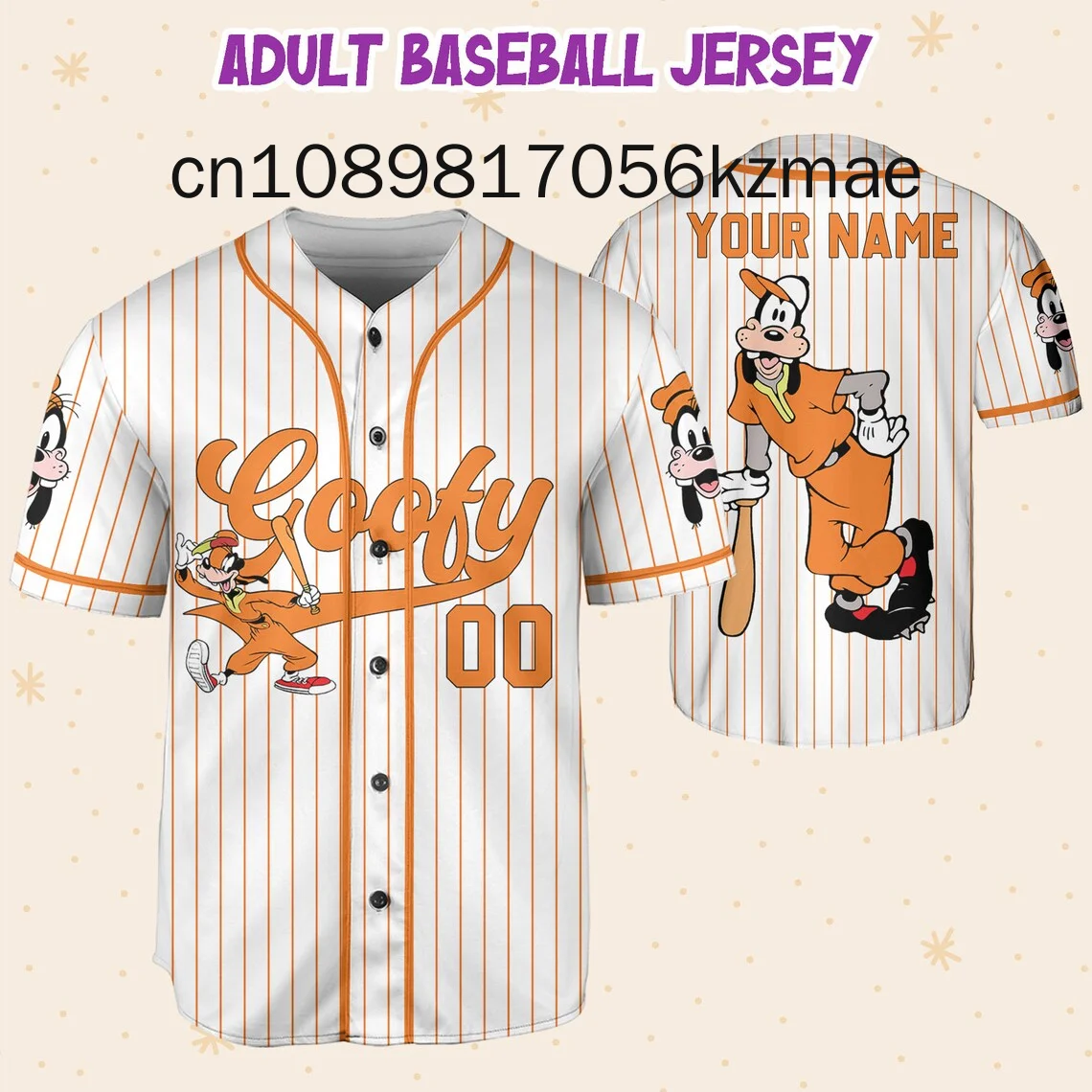 Disney Baseball Goofy customized Baseball Jersey Cartoon Print Baseball Jersey Shirts Outdoor Sports Casual Men Women Kids Tops