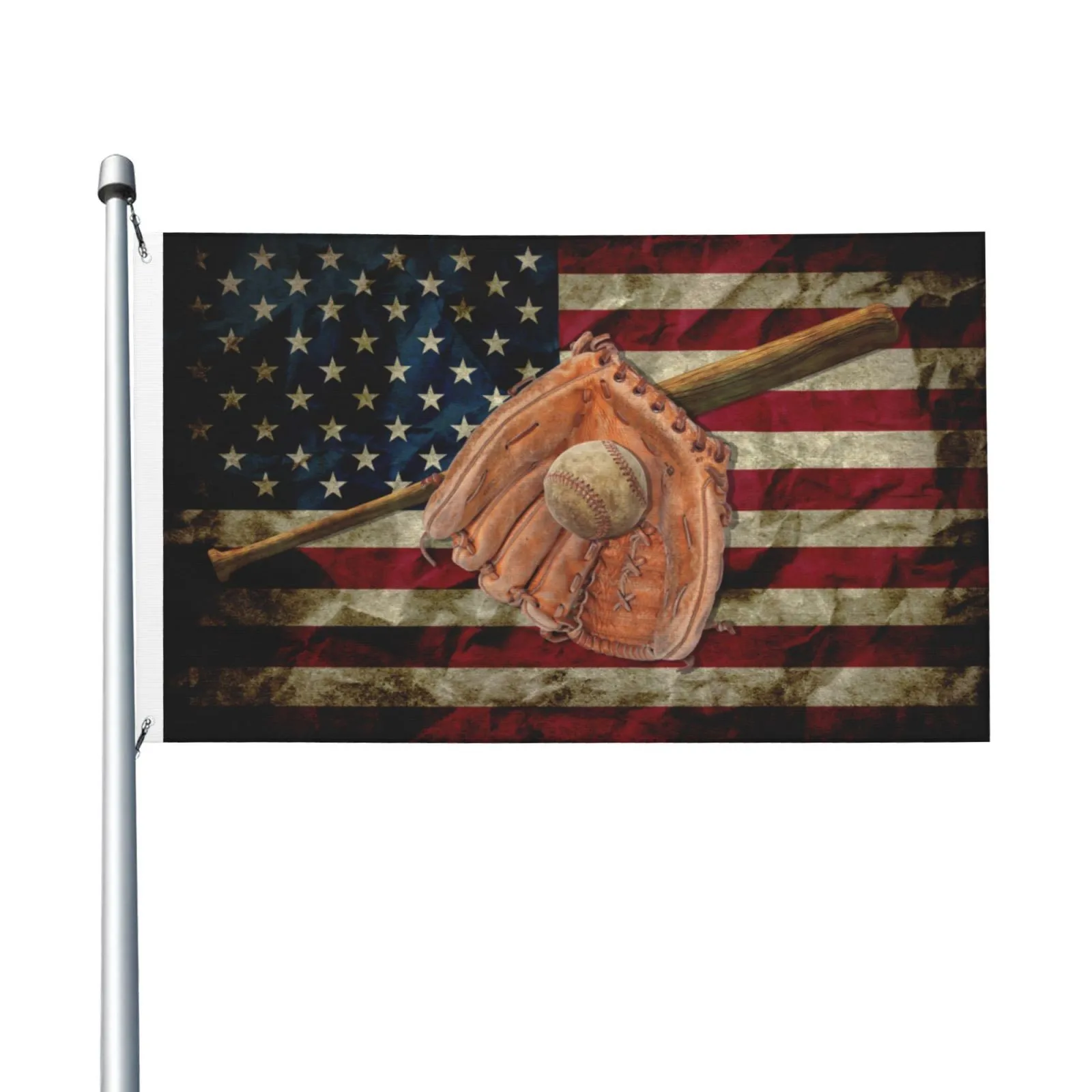 Baseball Flag with Glove and Bat on Grunge American Flag Garden Banner