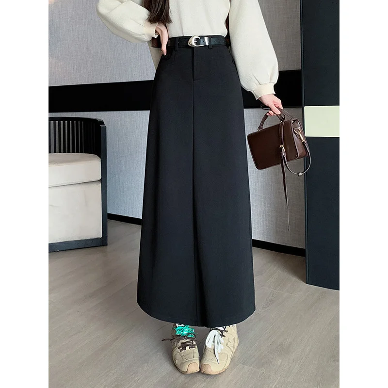 Women's Woolen Split Skirt2024Autumn and Winter New Thick High Waist Straight Skirt Small Slimming Suit Long Skirt