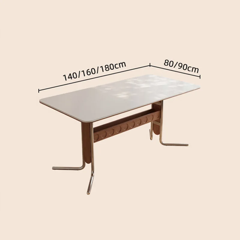 Rectangular Rock Slabs Dining Table for Apartment Modern Home Kitchen Tables with Storage Luxury Stainless Steel Legs Cafe Table