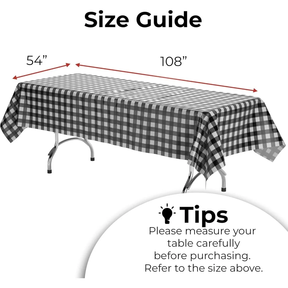 48 Pack Disposable Plastic Tablecloths 54x108 Inch Black White Checkered Rectangle Picnic Cover