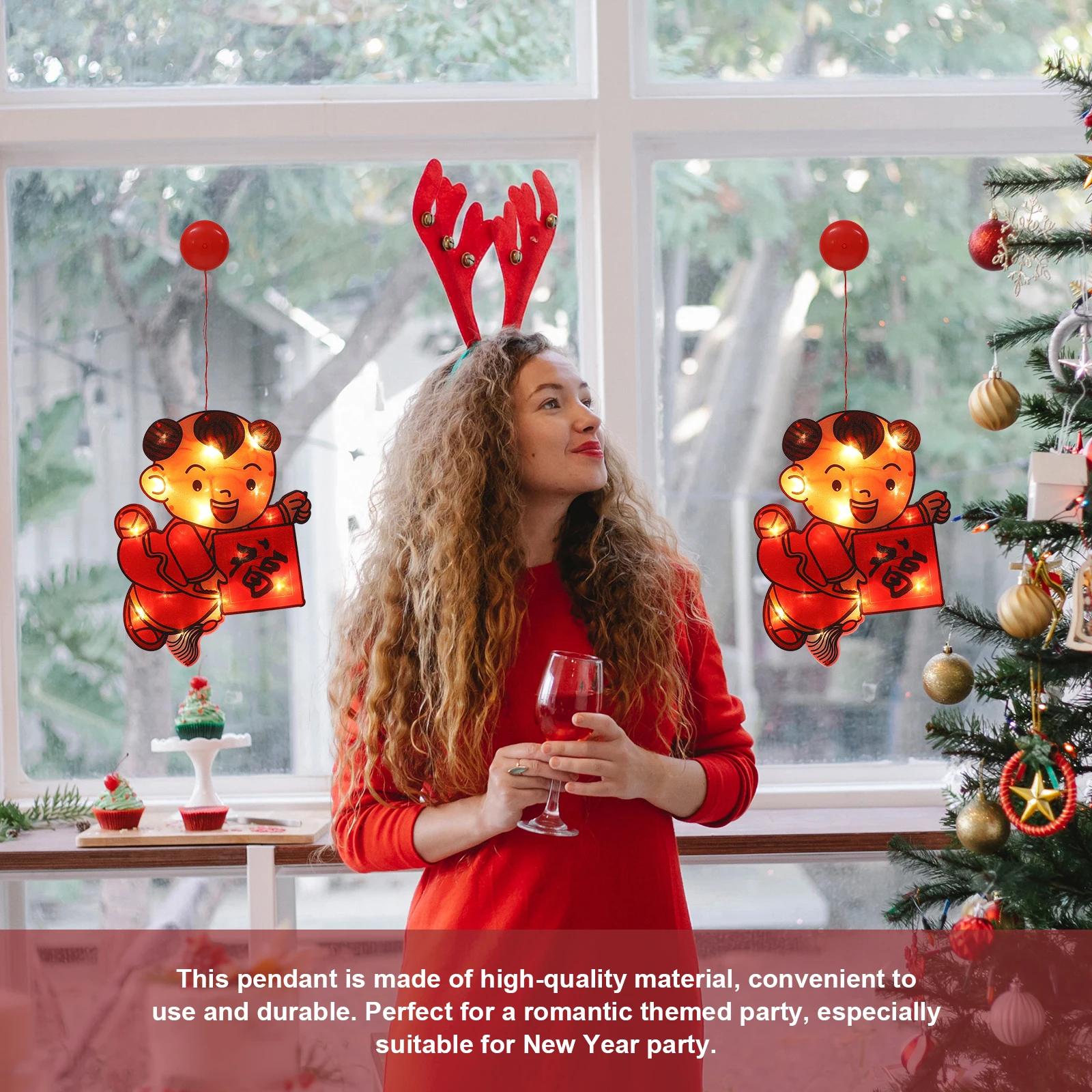 

New Year Door Hanging Fuwa Shape Suction Cup Lamp Party Festival Atmosphere Window Wall Decor Scene Layout Supply Lovely Room