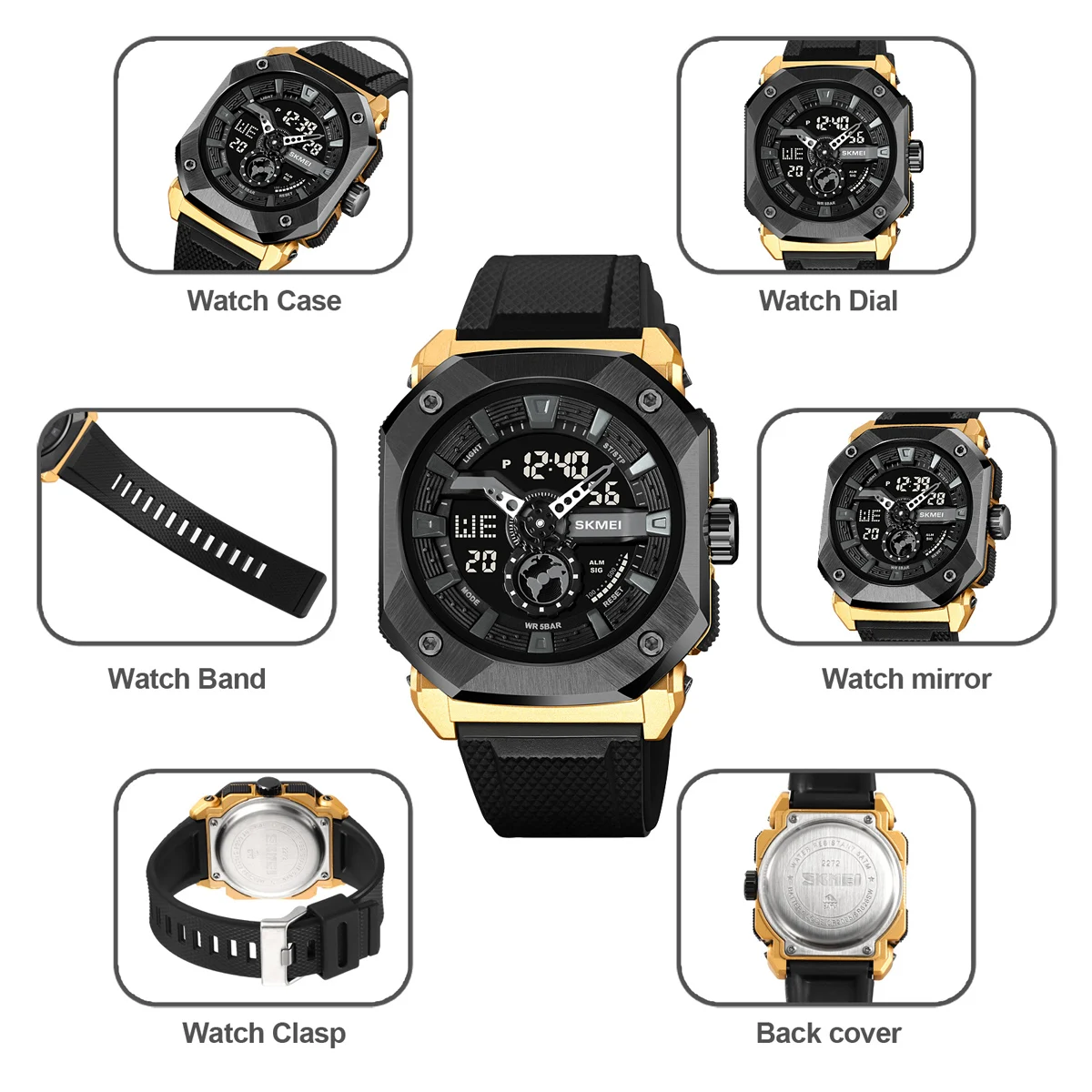 SKMEI Youth Cool 3 Time Countdown Digital Wristwatches Men LED Light 5Bar Waterproof Stopwatch Alarm Sport Watch reloj hombre