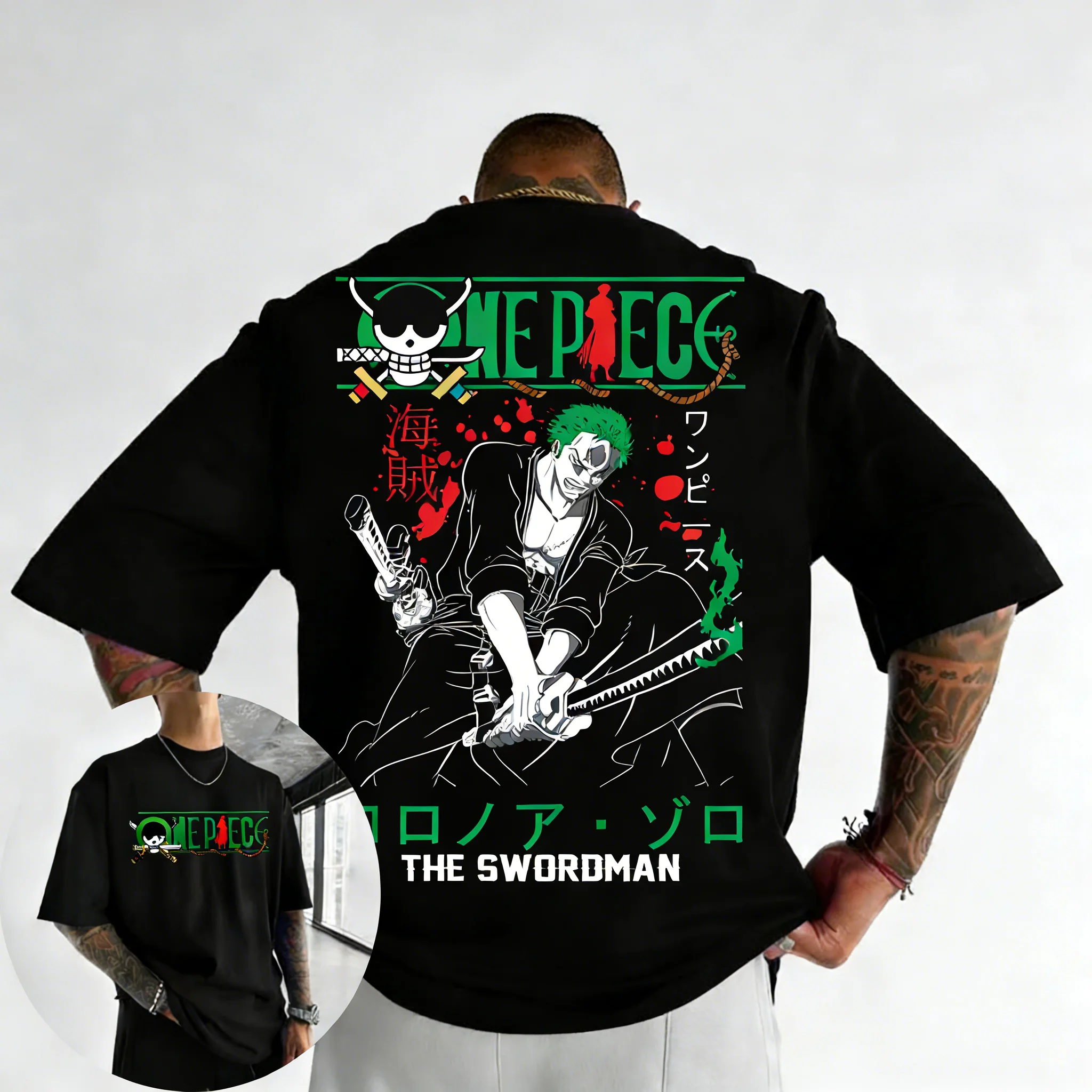 

Футболка ONE PIECE (Аниме), коллекция 2026, мужская, летняя, новая, в стиле стрит-хип-хоп, дышащая, свободная, повседневная, Y2K, из плотного хлопка, для родителей и детей