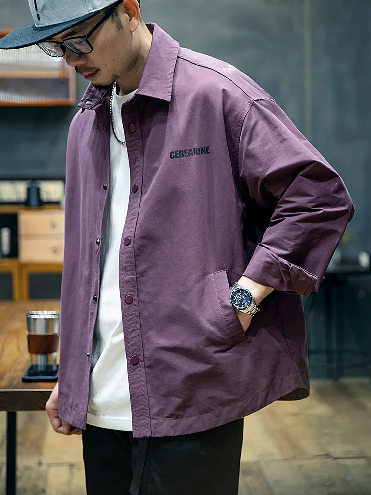 Loose Fit Long Sleeve Men's Shirt Casual Style  Jacket Purple Trendy Brand Large Size Youth Casual Cotton Blend