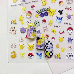 Autocollants Pokémon pour Ongles, Pikachu, Dessin Animé, Mince, Résistant, Mignon, Colle Arrière, Nouvelle Décoration, 5D