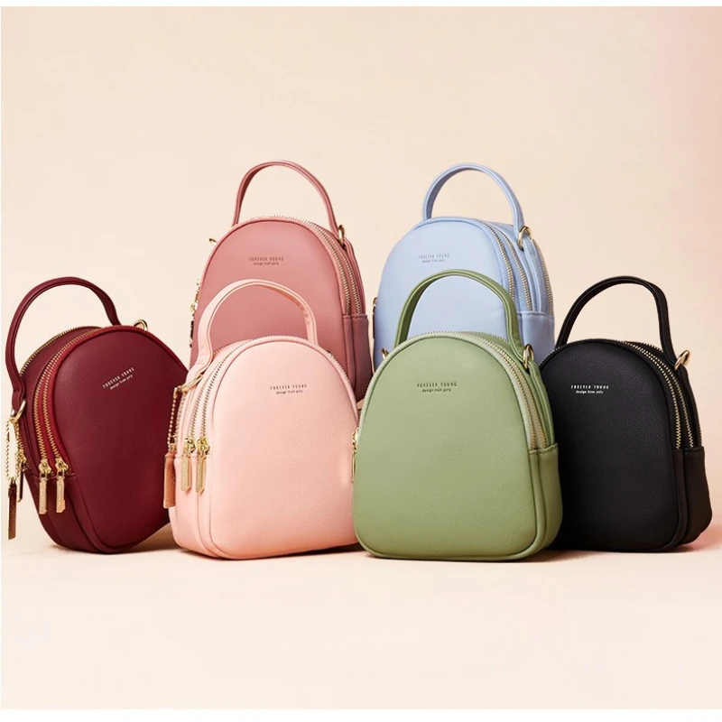 Women's Backpack Small Square Bag PU Leather Purse for Ladies Tote Multi-Function Luxury Mini Shoulder Bag Messenger Bag