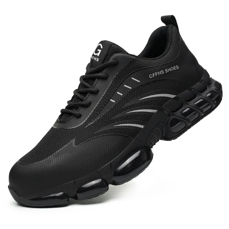Schwarze Sicherheitsschuhe mit Stahlkappe, leichte Arbeitsschuhe für Damen und Herren, industrielle Sicherheitsstiefel, rutschfeste Arbeitsschuhe_voghion.com