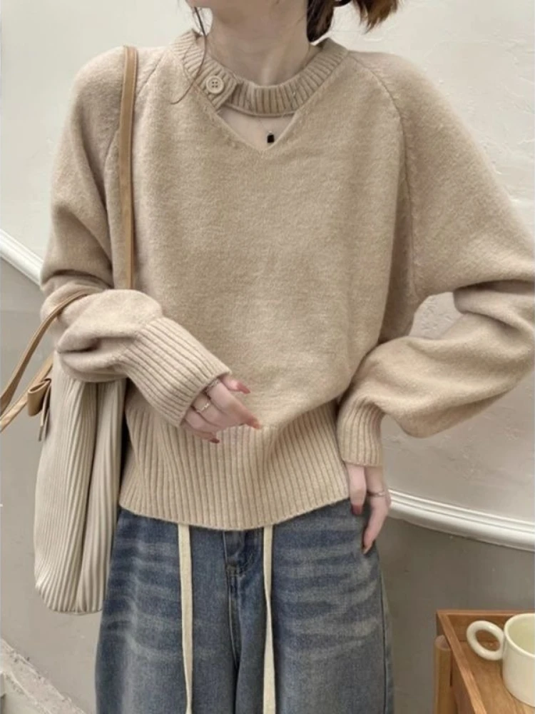 

2025 Autumn/Winter Fashion New Women's Elegant Korean Knitted Loose Long Sleeve Sweater Warm Thick Long Sleeve Sweater Jumper