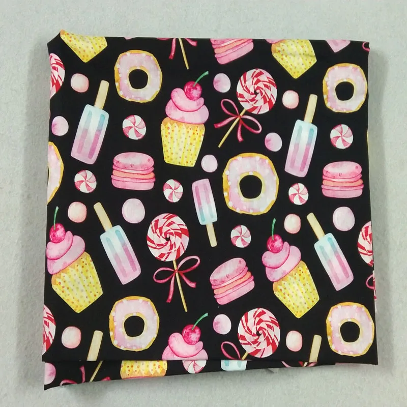 50x105cm Pink Donut Snack Food Cake Series Printed Cotton Fabric Food Fabric Patchwork Cloth Bag Home Decor