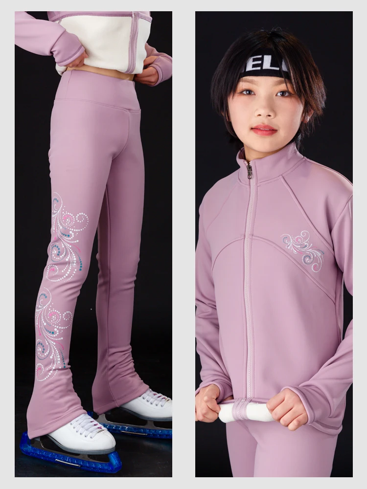 Figure Skating Suit Adult Girl Wool Lining Thickened Cold and Warm Skating Training Pants Set for Winter