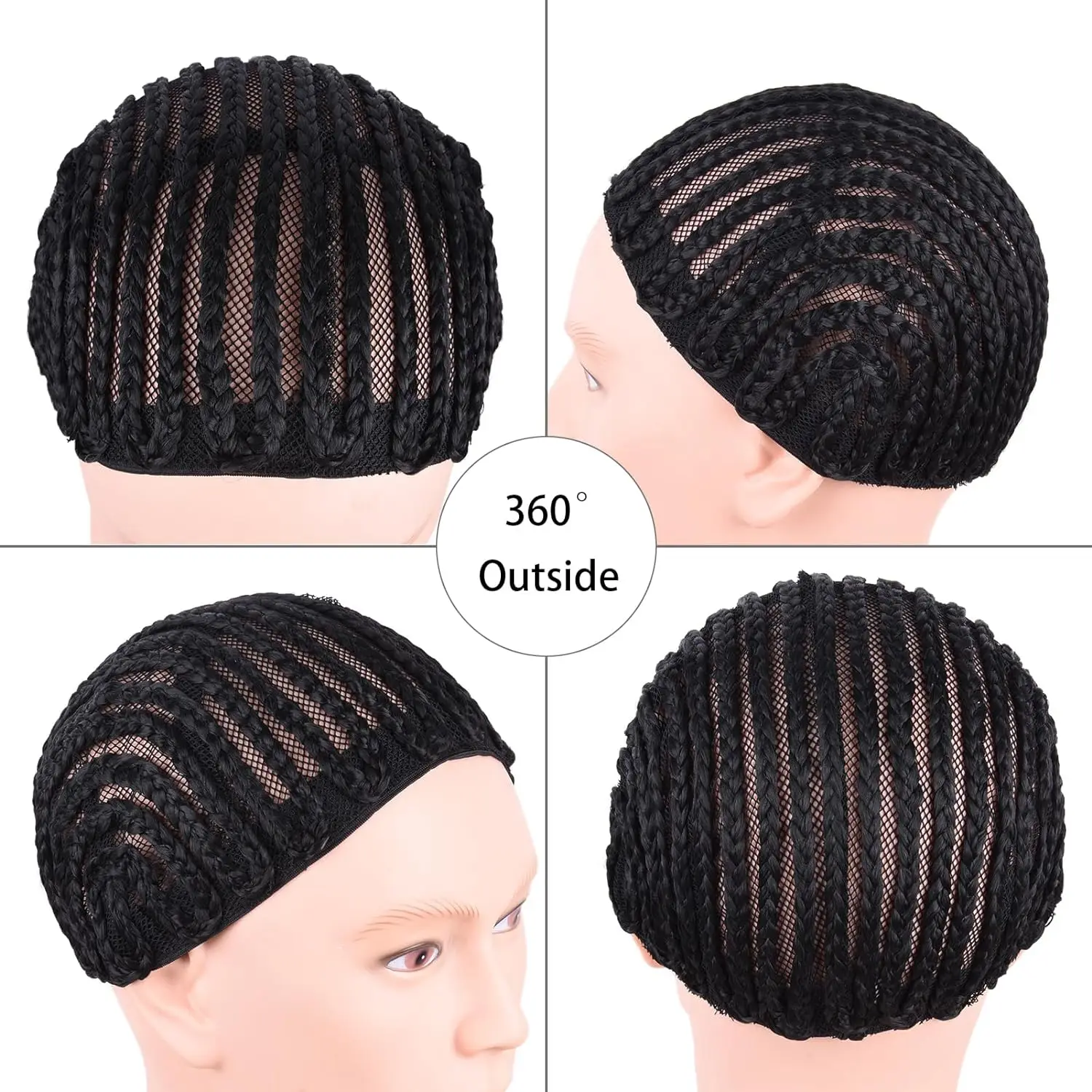 Braided Cornrow Wig Caps for Crochet Hair Braids Wigs Making Breathable and Easier Sew in Weave Glueless Wig M Size Color Black