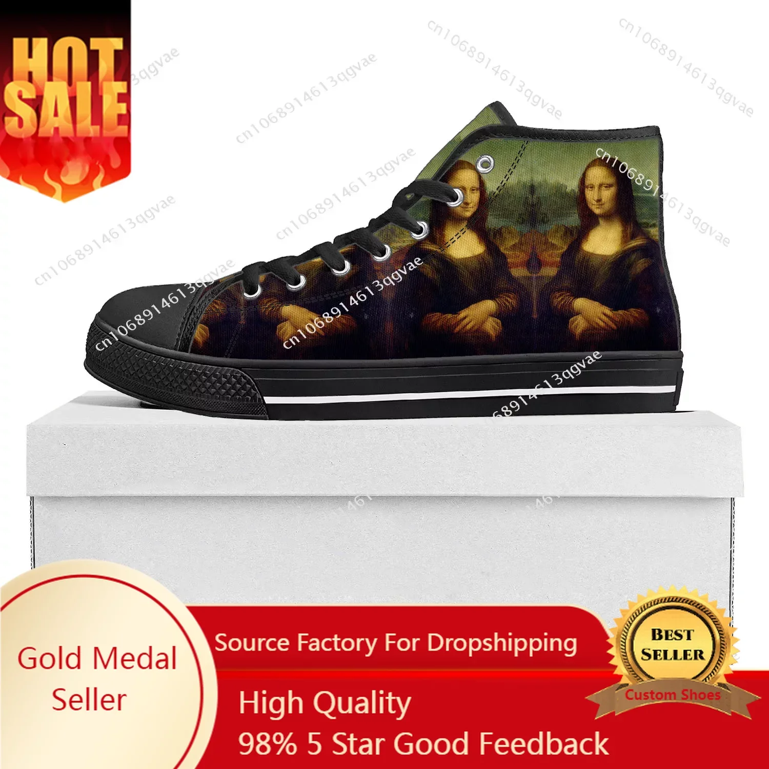 Mona Lisa High Top hochwertige Turnschuhe Herren Damen Teenager Leinwand Sneaker lässig maßge schneiderte Schuhe anpassen DIY Schuh schwarz