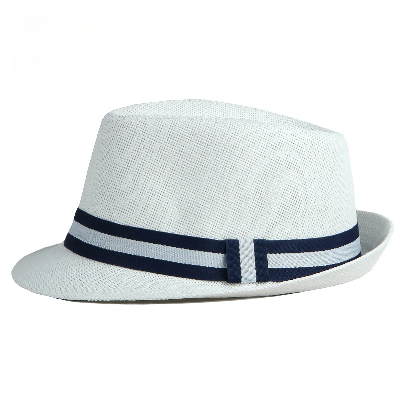 Summer Men\'s Jazz Hat British Retro Spy Hat Beach Casual Straw Woven Small Top Hat Female Stripe Belt Fedoras Hat Panama Cap