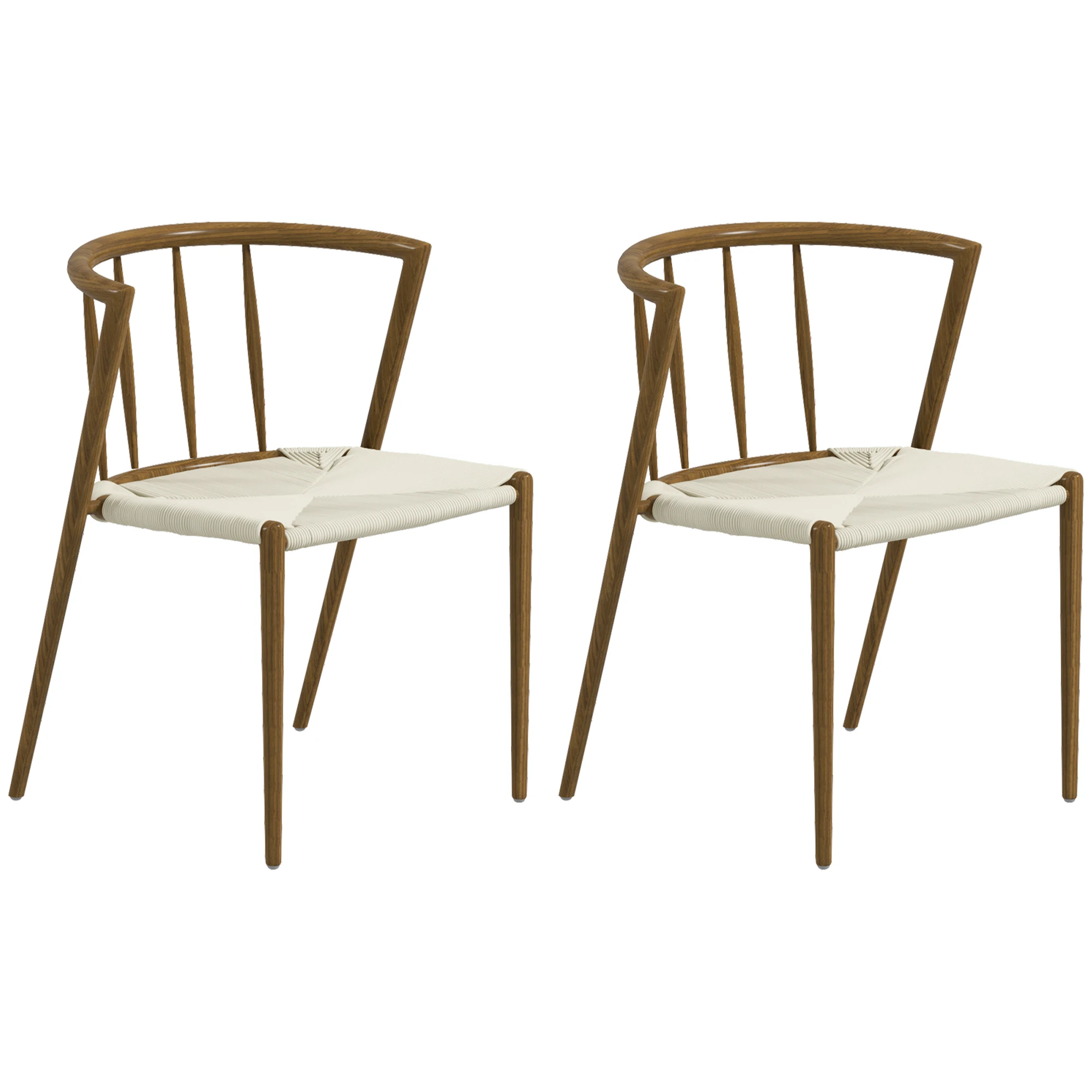 HOMCOM 2 Pack of paper rope seat dining chair modern style stackable kitchen chairs load 120 kg 51x51x71 cm Oak