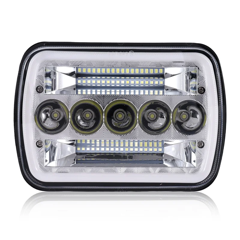 

H5-5X7inch 7X6inch LED Headlight Hi-Lo Halo DRL For Jeep Cherokee XJ Wrangler YJ