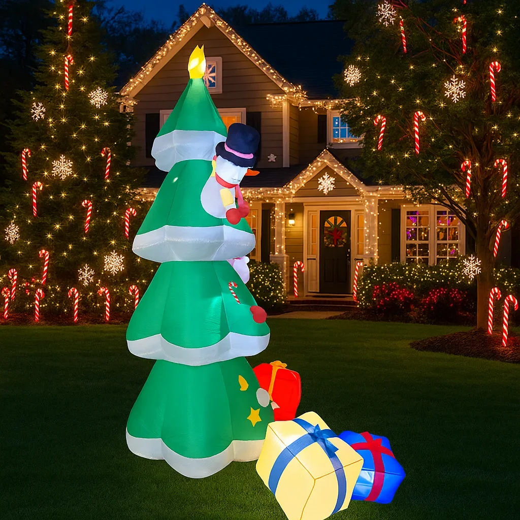 8.2FT décorations de noël gonflable père noël bonhomme de neige arbre coffrets cadeaux jouets maison cour ornements de noël LED décor de noël jouet