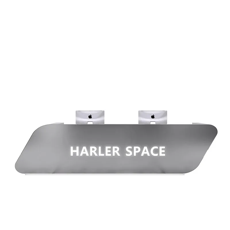 

&c High Quality Stainless Steel Front Desk Reception Counter Bar Luxury Led Nail Salon Small Reception Desk with logo