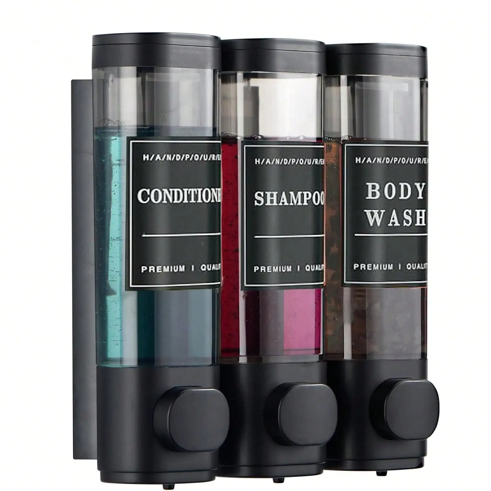 

No-Drill 3-Chamber Shower Soap Dispenser (300ml/Chamber) - Chrome Wall-Mounted With Labels | Hotel/Home