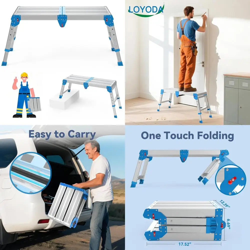 

Рабочая платформа 500 фунтов, складной табурет-ступенька с автоматическим складением в одно касание, 4-ступенчатая платформа с регулировкой высоты, идеально подходит для чистки на колесах