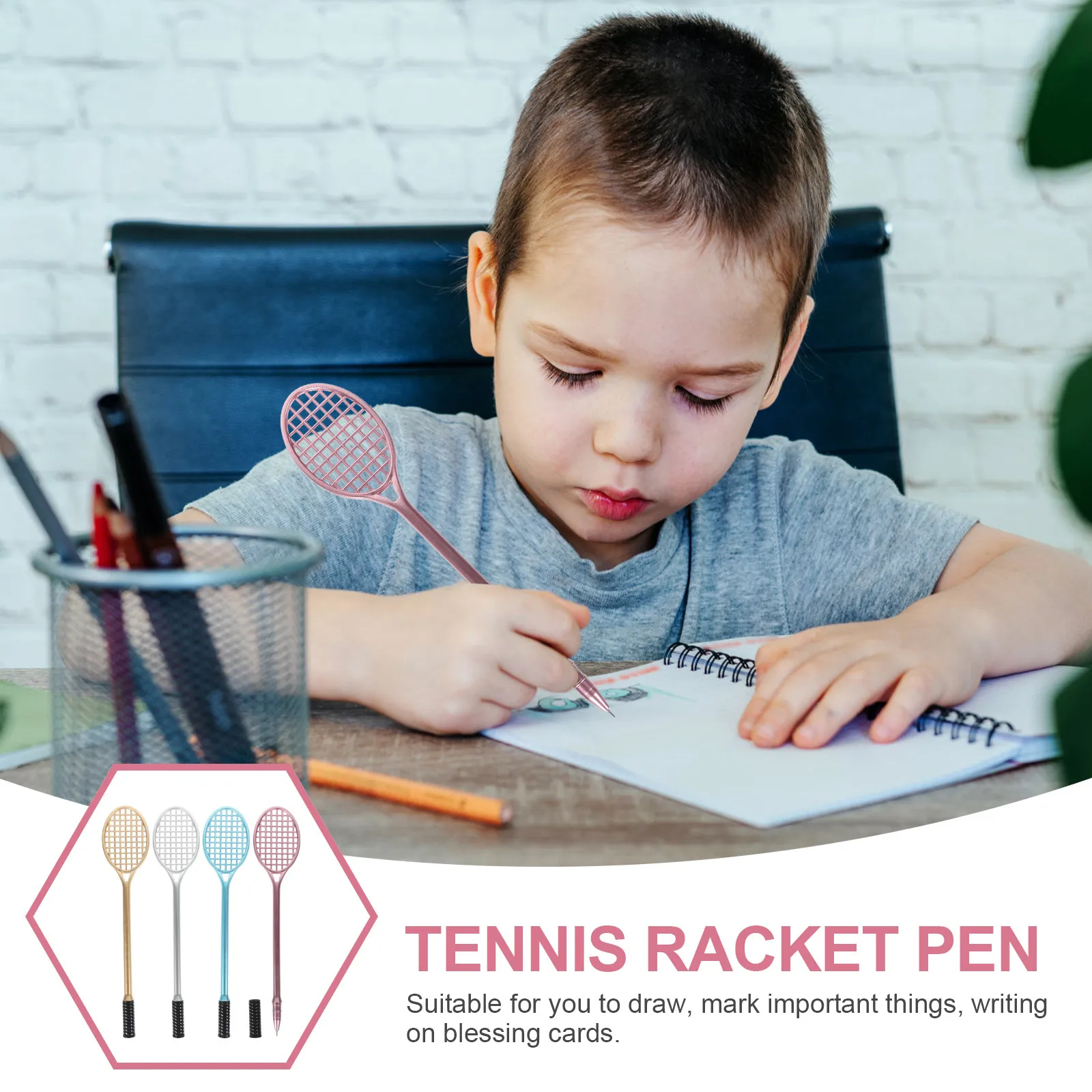 10Pcs Cute Tennis Racket Shaped Gel Ink Pens Smooth Writing Stationery Gift for School Blessing Cards Student Office Use