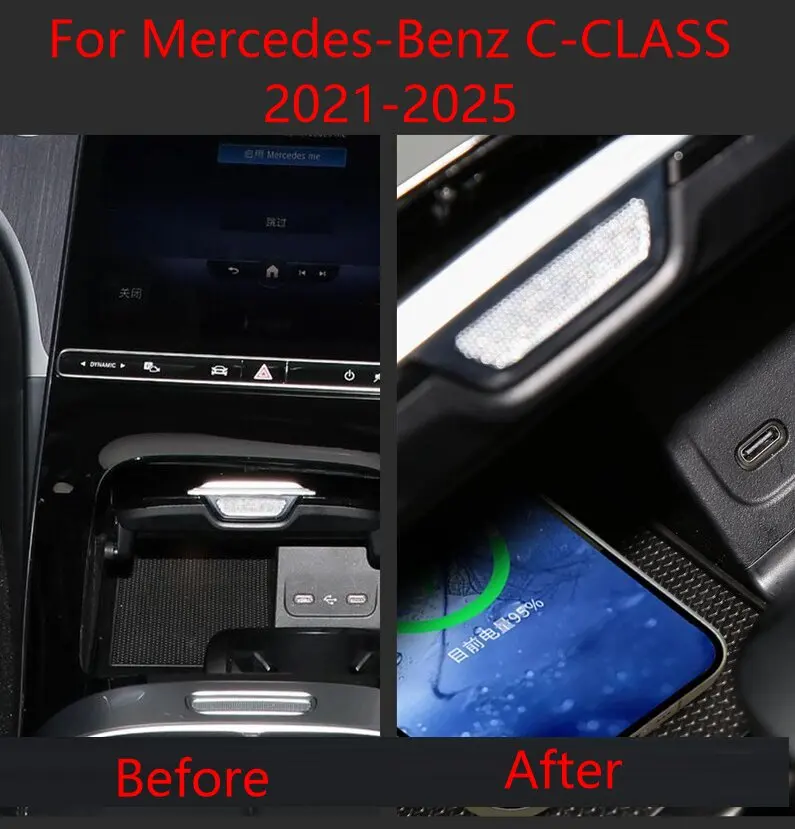 for Mercedes-Benz C-Class GLC 2021-2025 Car Wireless Mobile Phone Charger Center Console Storage 18W fast charge plate holder