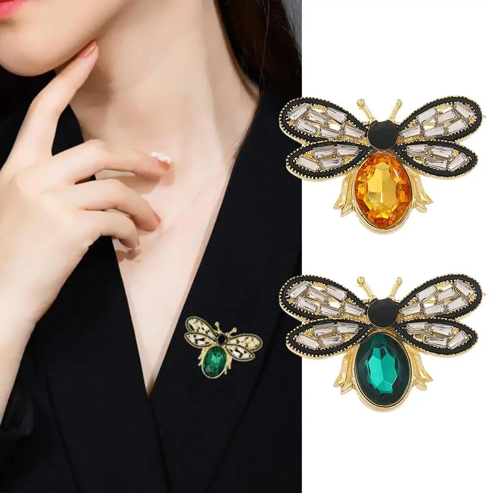 Vintage Bee Rhinestone Brooch Retro Women Crystal Insect Breast Corsage Jewelry Color Pin Dress Ladies Ornaments Party Cham R2Y9