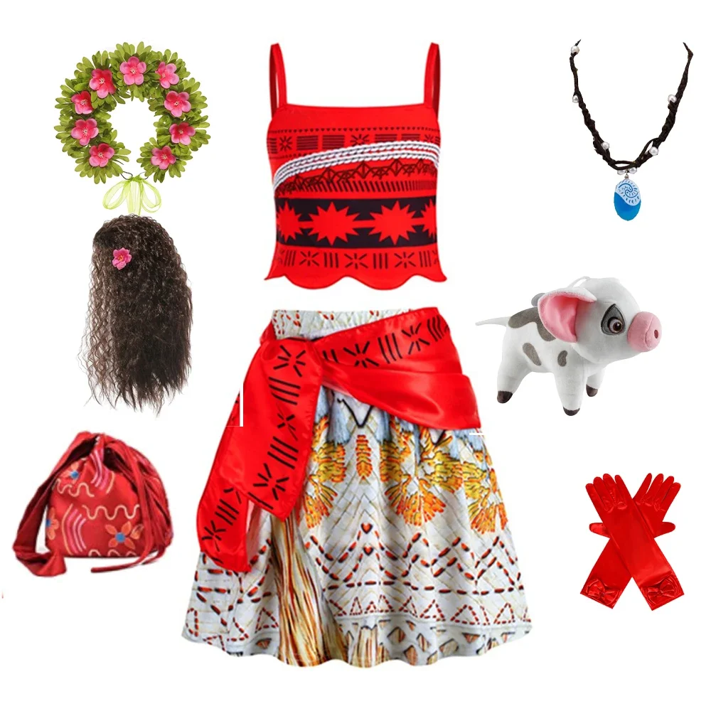 

Платье Моаны для девочек, детский костюм для косплея, на день рождения, карнавал, вечеринку, с ожерельем и цветочным комплектом