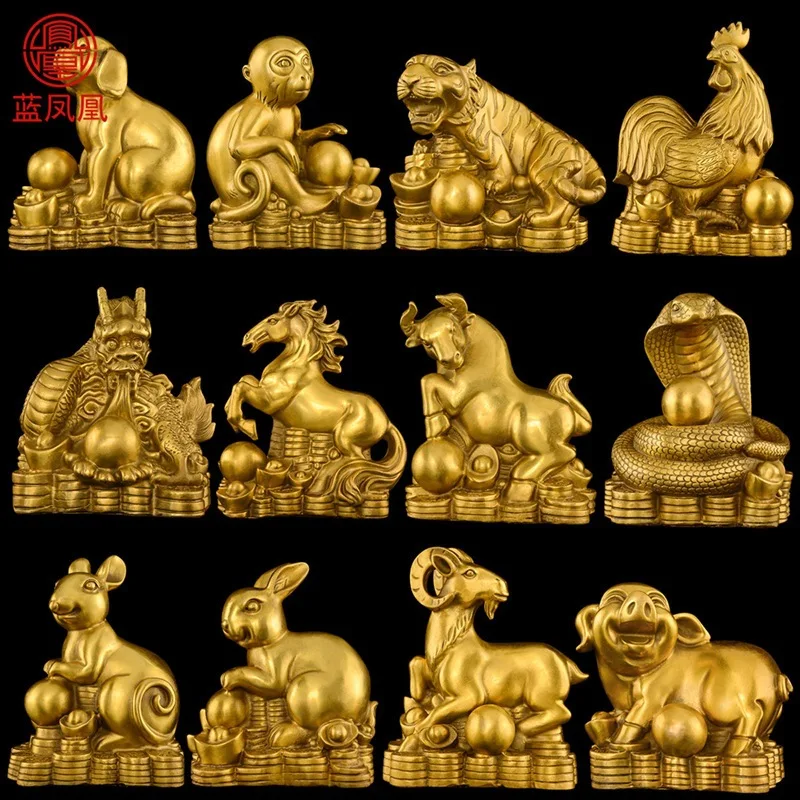 

Copper Zodiac Figurines Set Copper Full Set Money Zodiac Rat Ox Tiger Dragon Snake Horse Sheep Monkey Rooster Dog Pig Figurines