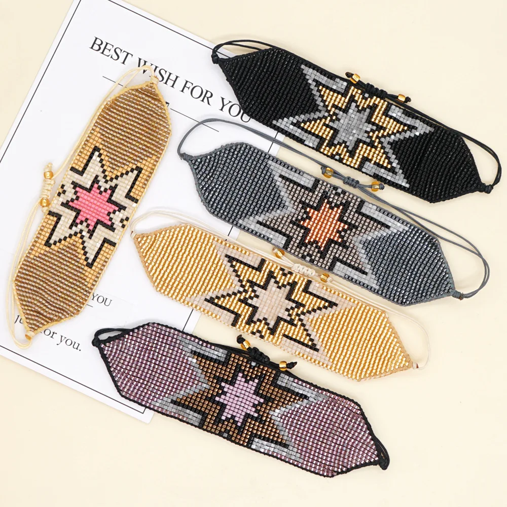 Beaded bracelet Geometry Stars Colorful Bohemia Adjustable Trend Simple female Hand-woven Pattern Versatile Rice bead bracelet