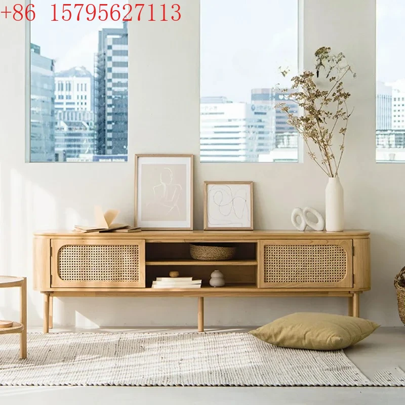

Шкаф для телевизора, маленькая квартира, гостиная, напольный аудиовизуальный шкаф, скандинавский средневековый стиль, массив дерева, ротанг