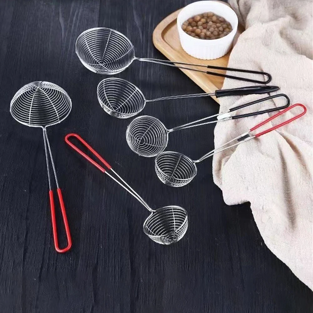 Red Handle Strainer Stainless Steel Bubble Tea Colander Boba Milk Tea Spoon Pearl Round Strainer Kitchen Gadgets