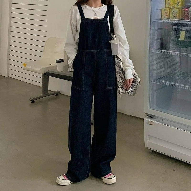 

Women Vintage Style Jeans Straight Wide Leg Summer Overalls Floor Length Denim Pants Casual Long Trousers For Female​