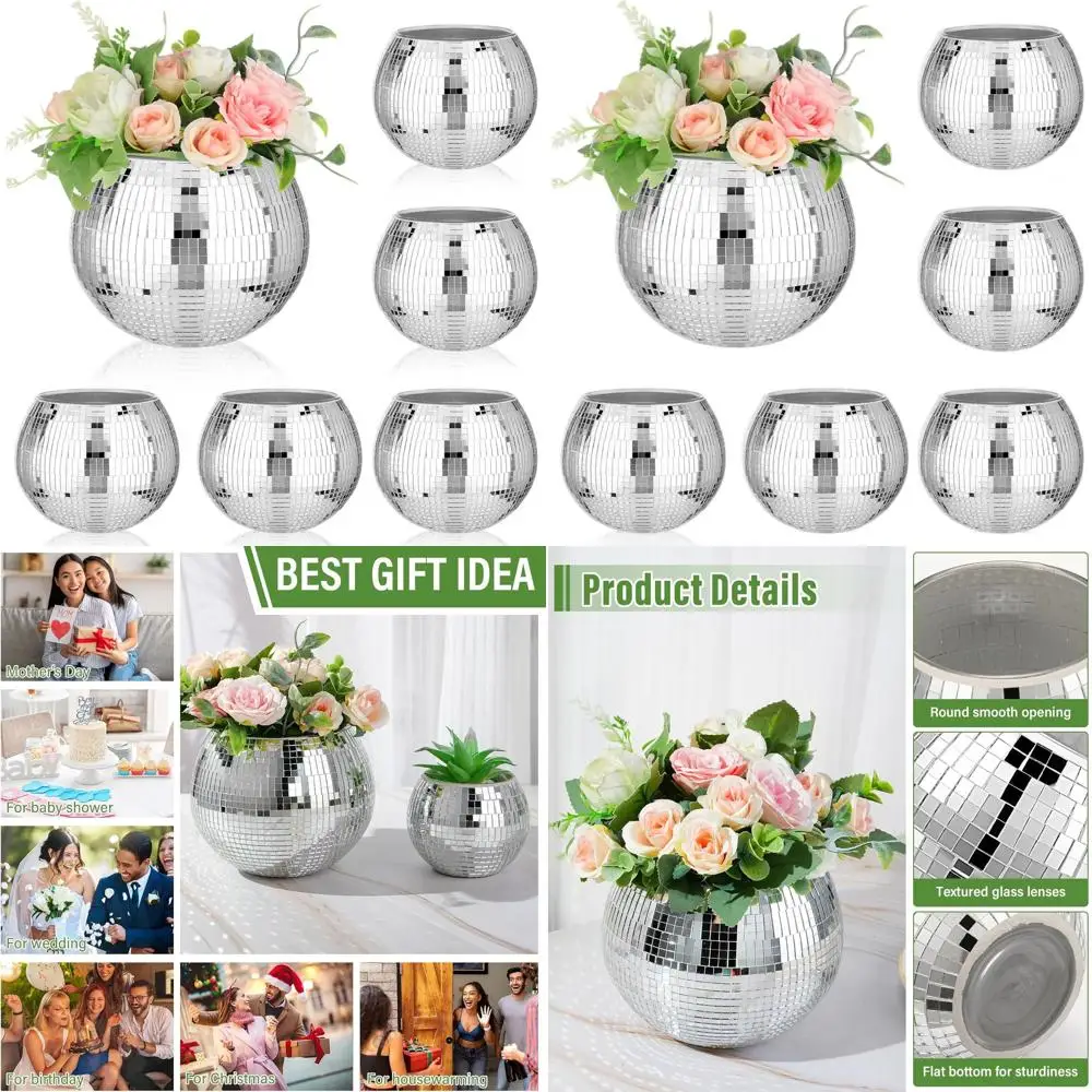 

Silver 5x6 Inch Mirrored Glass Vase for Weddings, Centerpieces, Home & Office Decor, Birthday Gifts