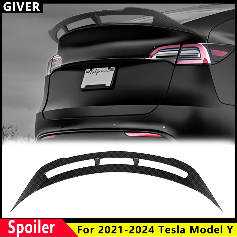 

For 2021-2024 Tesla Model Y Bright Black and Carbon Fiber Pattern Rear Trunk Lid Spoiler Wing Car Tailgate Body car Accessories